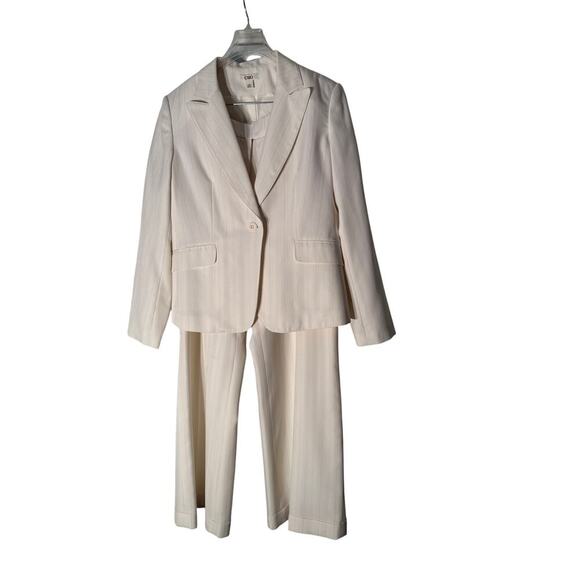 Y2K Cato 2pc Cream Pink Gray Striped Suit. Jacket and Pants Women's Size 14 - Picture 1 of 7